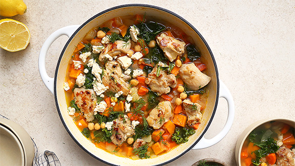 Greek chicken, kale & sweet potato stew