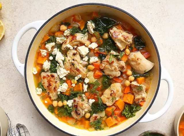 Greek chicken, kale & sweet potato stew