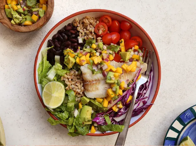 Baja fish taco bowl for two