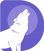 a white wolf howling in a blue circle