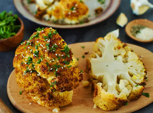Lemon garlic whole roasted cauliflower