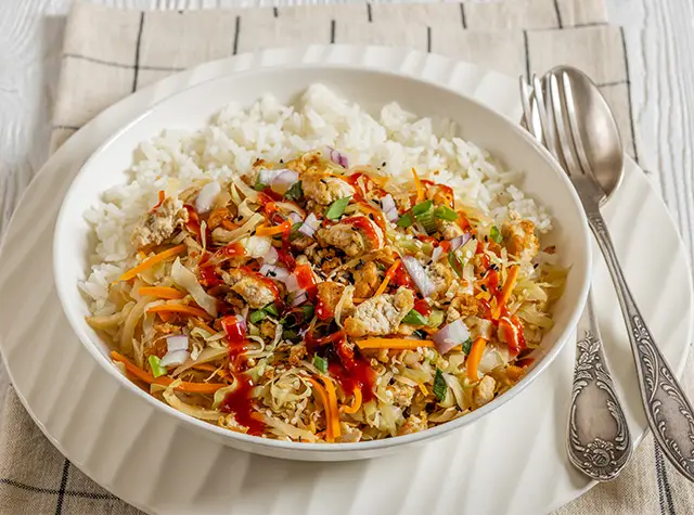 Tofu egg roll in a bowl for two