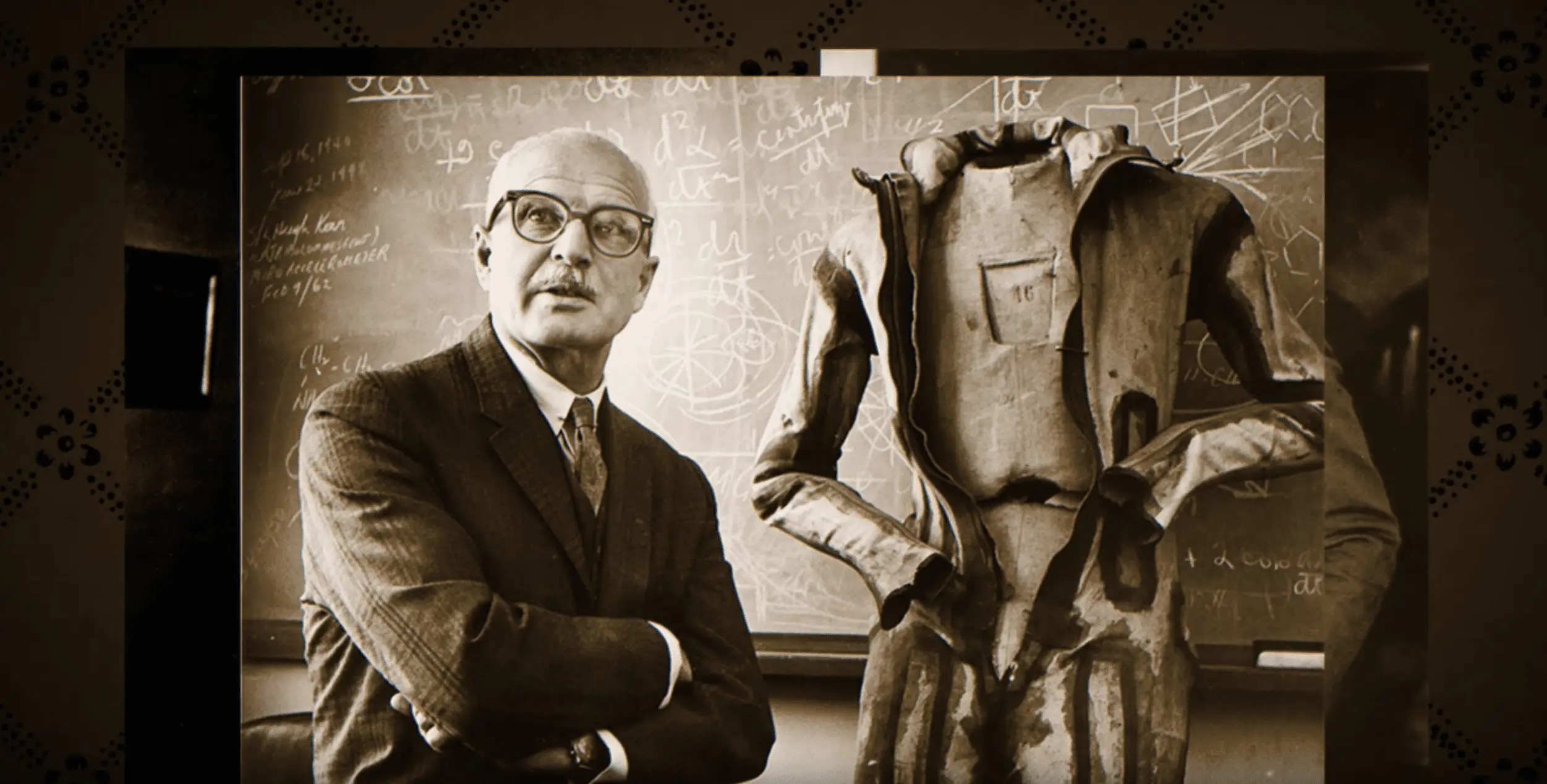 a man standing next to a statue