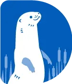 a white animal on a blue background