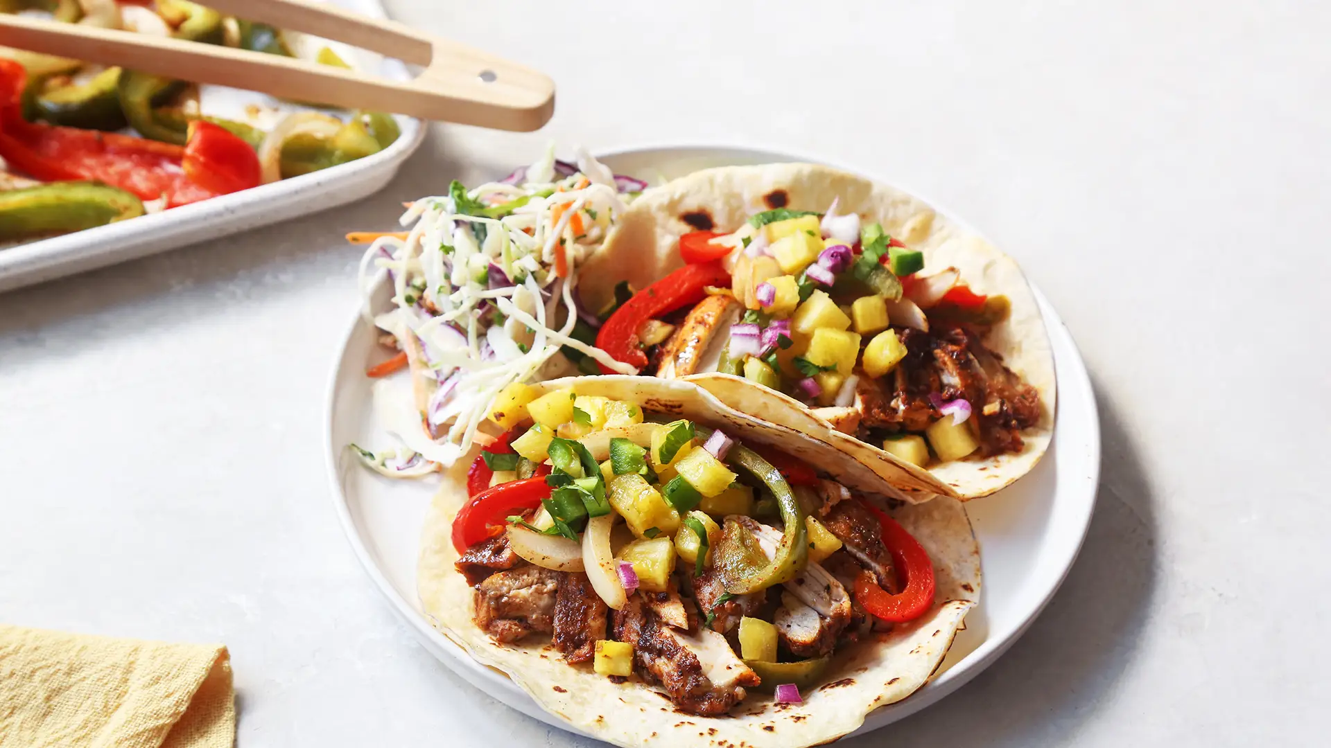 Sheet pan chicken al pastor tacos with pineapple salsa 