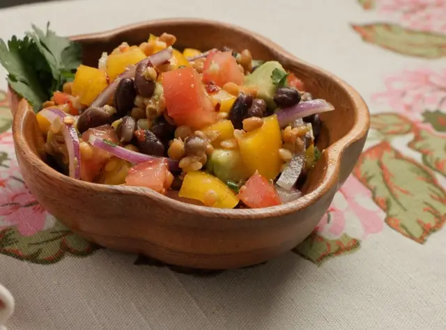 a bowl of salad on a table