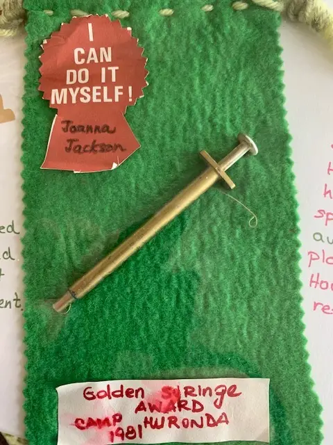 a needle on a green fabric