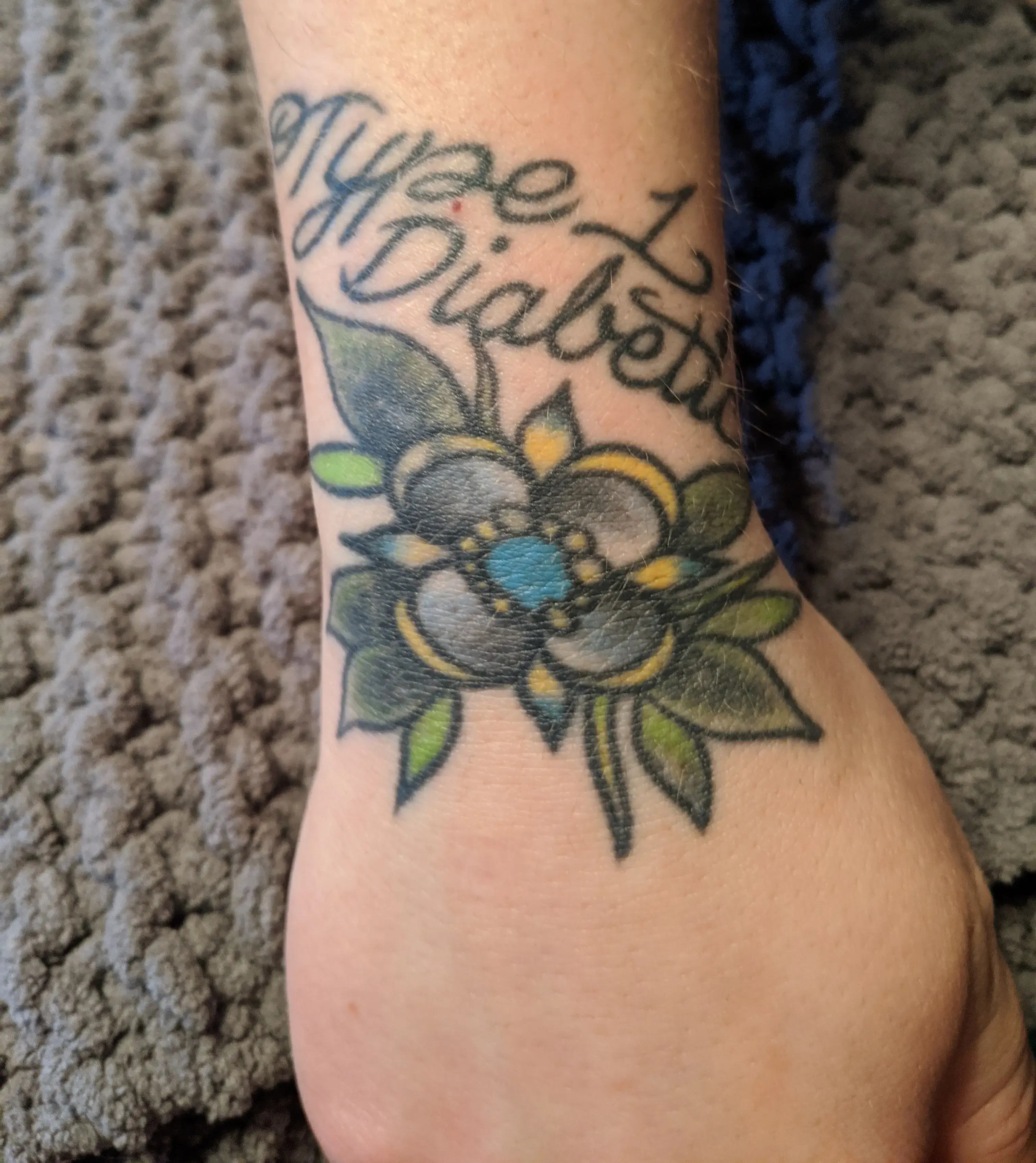 a close up of a tattoo on a wrist